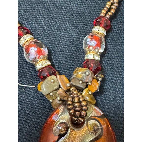 Handcrafted Bohemian Necklace & Earrings Set With Glass Beads Art Glass - Picture 5 of 9